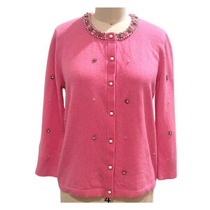 Kate Spade Beaded Embellished Pink Wool/Cashmere blend Cardigan Size Large